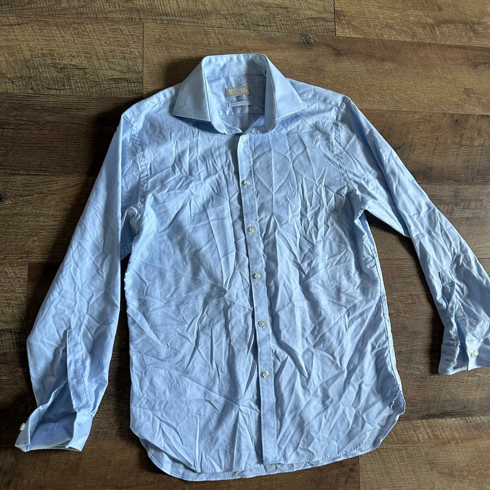 Men's Michael Kors Light Blue Slim Fit Stretch Dress Shirt Neck 15.5